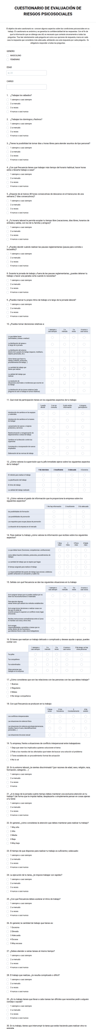 Cuestionario De Evaluación De Riesgos Psicosociales