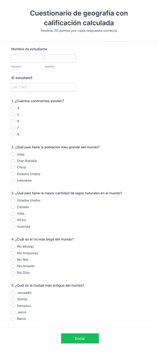 Cuestionario De Geografía Form Template