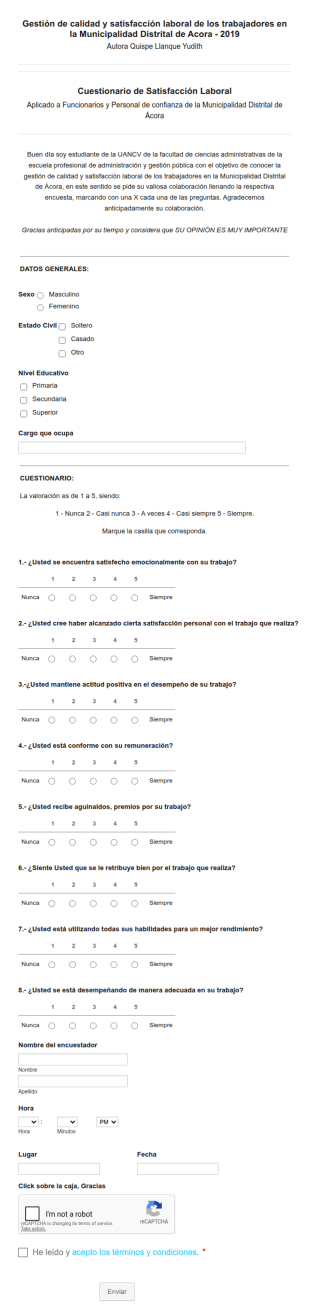 Cuestionario De Gestión De Calidad Y Satisfacción Laboral