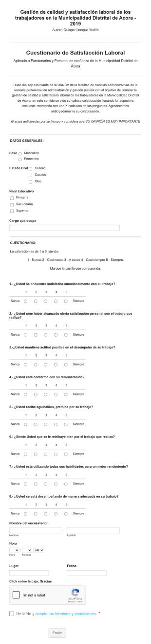 Cuestionario De Gestión De Calidad Y Satisfacción Laboral