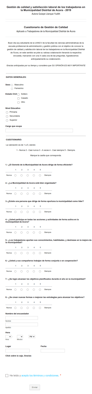 Cuestionario De Gestión De Calidad Y Satisfacción Laboral