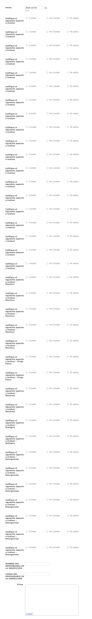 Cuestionario De Inspección De Infraestructura Física, Eléctrica Y Biológica Form Template