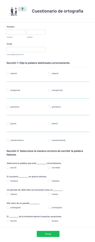 Cuestionario De Ortografía Form Template