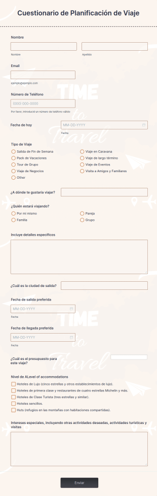 Cuestionario De Planificación De Viaje