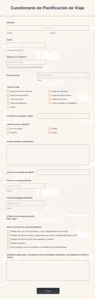 Cuestionario De Planificación De Viaje Form Template