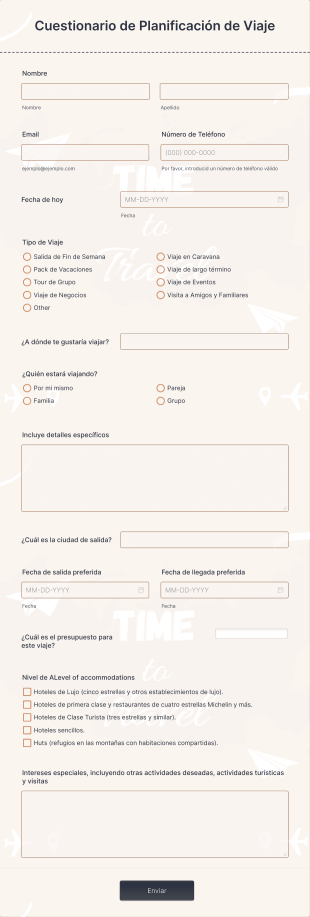 Cuestionario De Planificación De Viaje Form Template
