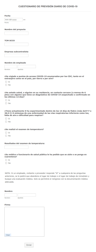 Cuestionario De Previsión Diario De Covid 19