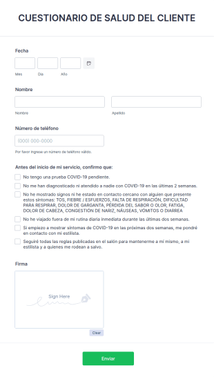 Cuestionario De Salud Del Cliente