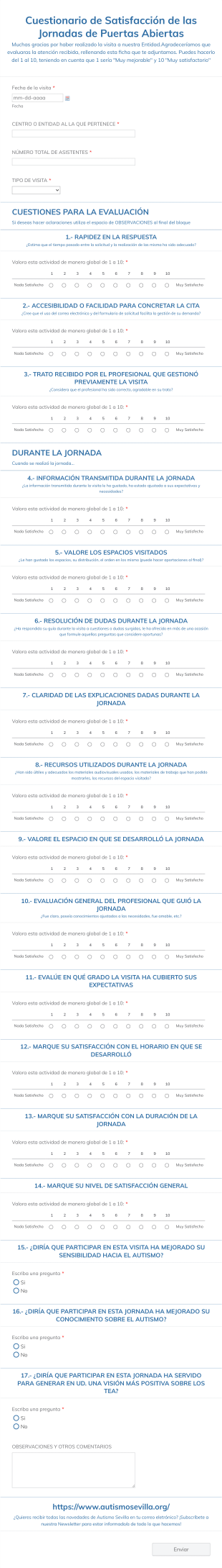 Cuestionario De Satisfacción De Jornada De Atención Autismo Form Template