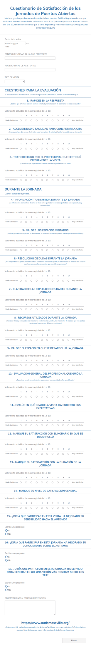 Cuestionario De Satisfacción De Jornada De Atención Autismo