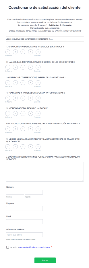 Cuestionario De Satisfacción Del Cliente
