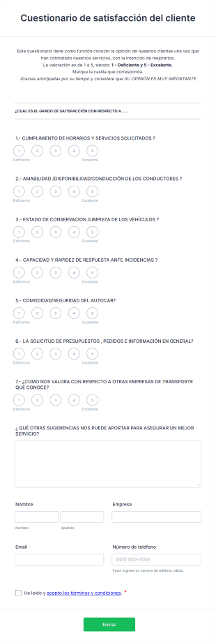 Cuestionario De Satisfacción Del Cliente Form Template