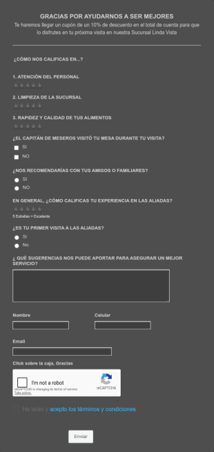 Cuestionario De Satisfacción Del Servicio Aliadas A Invitados