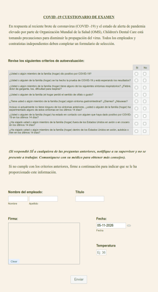 Cuestionario De Seleccion COVID 19 Para El Personal