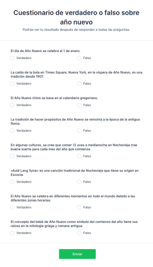 Cuestionario De Verdadero O Falso Sobre Año Nuevo