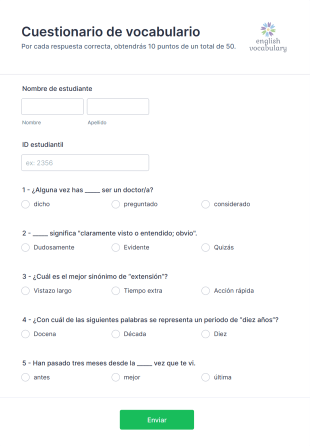 Cuestionario De Vocabulario Form Template