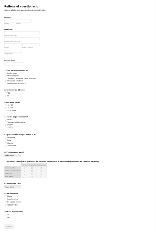 Cuestionario Para Inicio Del Reto Personalizado
