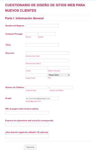 Cuestionario Para SEO De Cliente Form Template