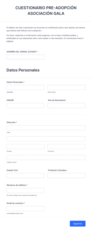 Cuestionario Pre Adopción Mascota Form Template