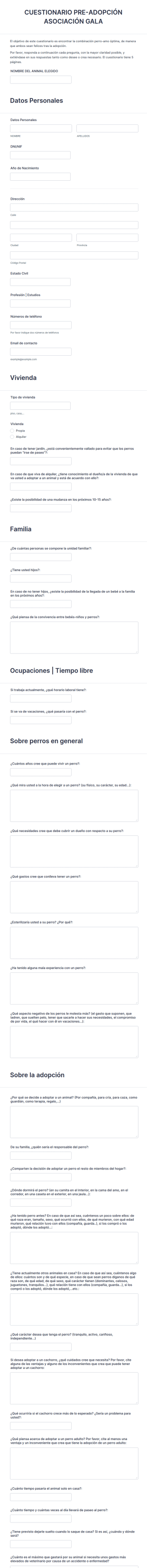 Cuestionario Pre Adopción Mascota