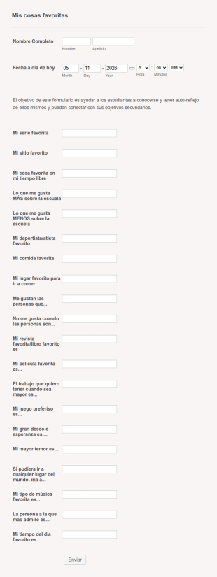 Cuestionario Sobre Mis Cosas Favoritas