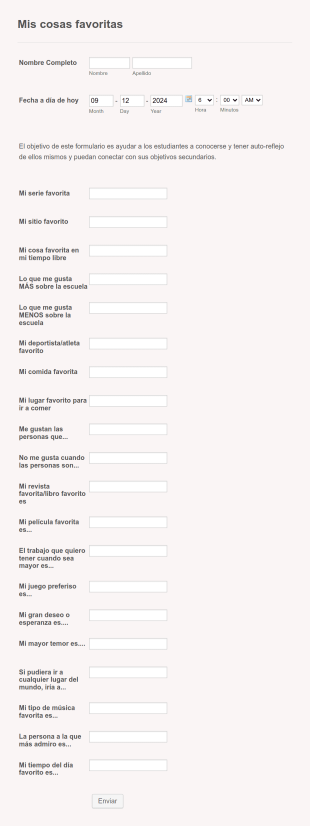 Cuestionario Sobre Mis Cosas Favoritas