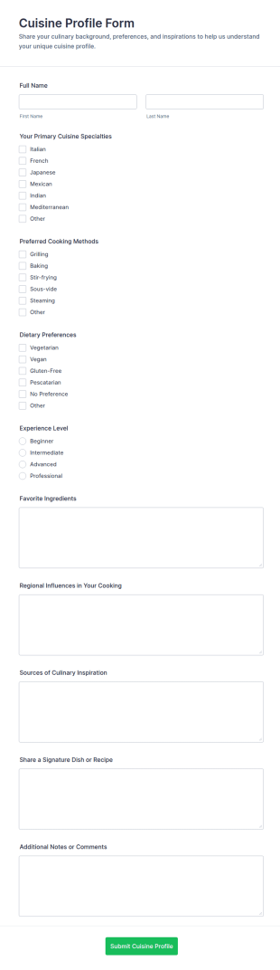 Cuisine Profile Form Template
