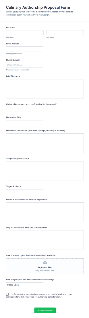 Culinary Authorship Proposal Form Template