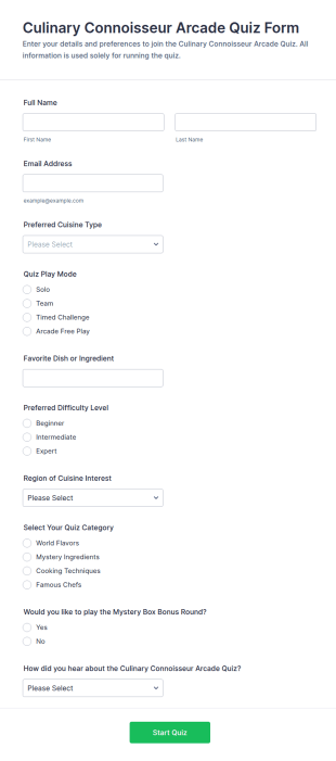 Culinary Connoisseur Arcade Quiz Form Template