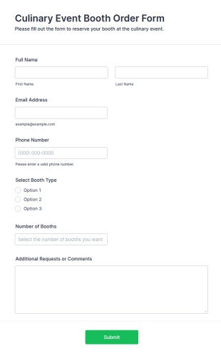 Culinary Event Booth Order Form Template