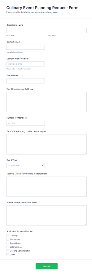 Culinary Event Planning Request Form Template