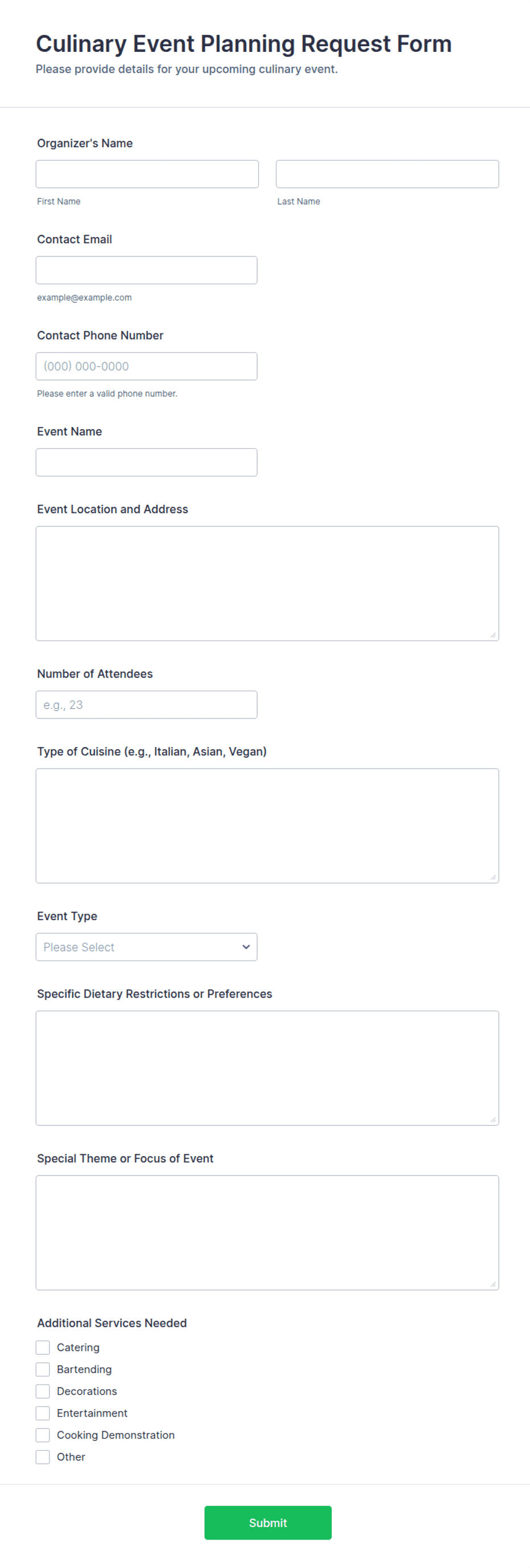 Buffet Request Form Culinary Event Planning Request Form Template | Jotform