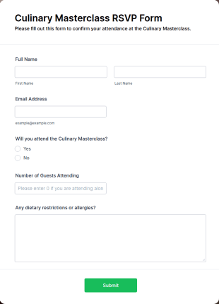 Culinary Masterclass RSVP Form Template