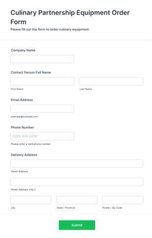 Culinary Partnership Equipment Order Form Template