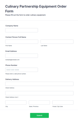 Culinary Partnership Equipment Order Form Template