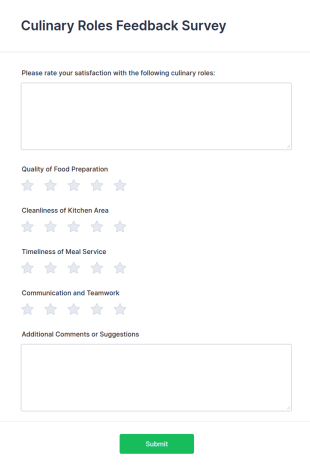Culinary Roles Feedback Survey Form Template