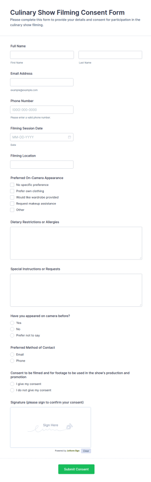 Culinary Show Filming Consent Form Template