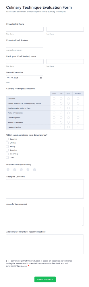 Culinary Technique Evaluation Form Template