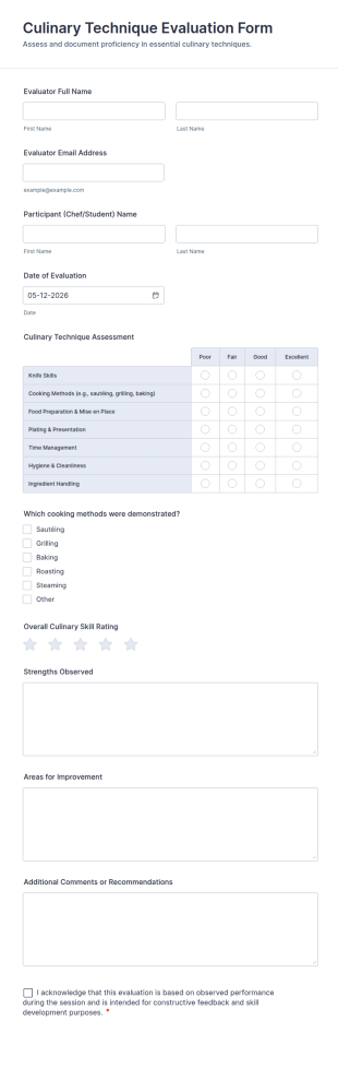 Culinary Technique Evaluation Form Template