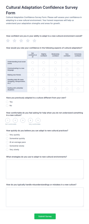 Cultural Adaptation Confidence Survey Form Template