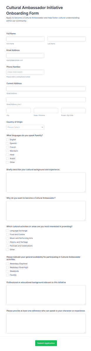 Cultural Ambassador Initiative Onboarding Form Template