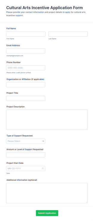 Cultural Arts Incentive Application Form Template