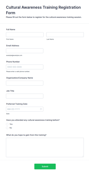 Cultural Awareness Training Registration Form Template