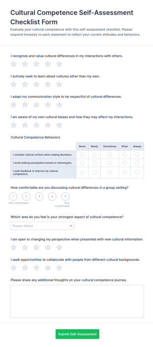 Cultural Competence Self Assessment Form Template