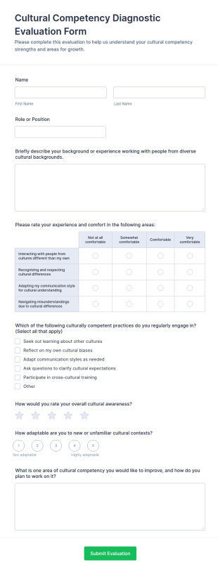 Cultural Competency Diagnostic Evaluation Form Template