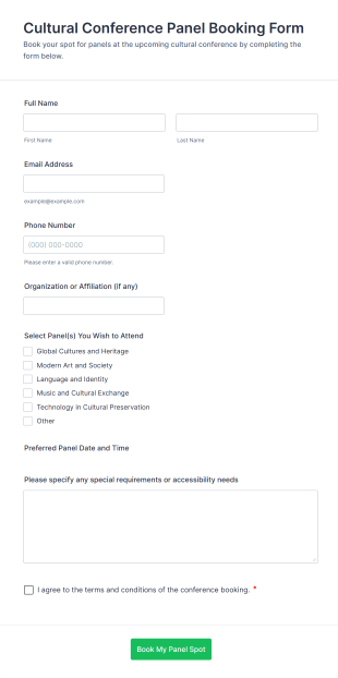 Cultural Conference Panel Booking Form Template