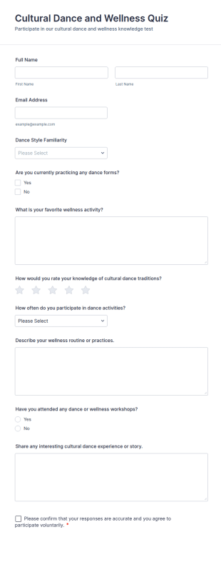 Cultural Dance And Wellness Quiz Form Template