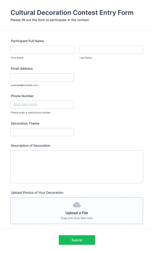 Cultural Decoration Contest Entry Form Template