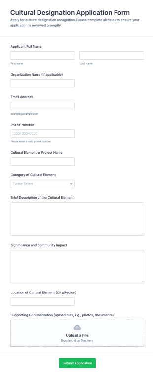 Cultural Designation Application Form Template