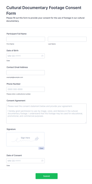 Cultural Documentary Footage Consent Form Template